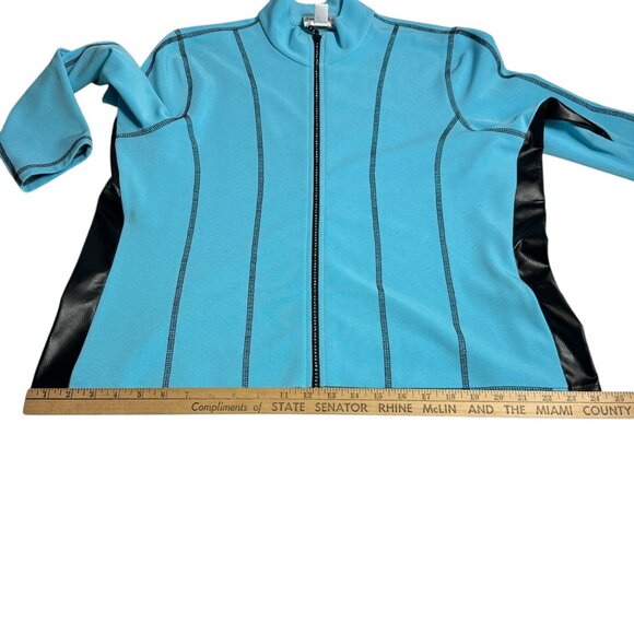 Joseph Ribkoff Full Zip Mixed Media Jacket Size 14 Blue Edgy Minimalist Travel - Picture 12 of 14